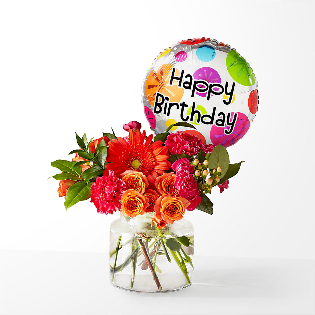Fiesta Bouquet with Birthday Balloon – Moderna Flowers, Rosamond CA
