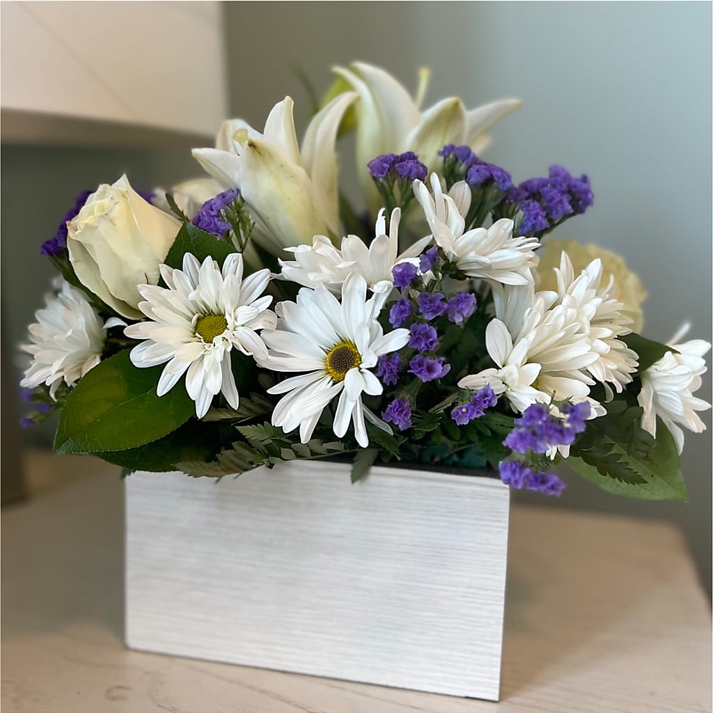 Beyond Blue Box Bouquet – Moderna Flowers, Rosamond CA