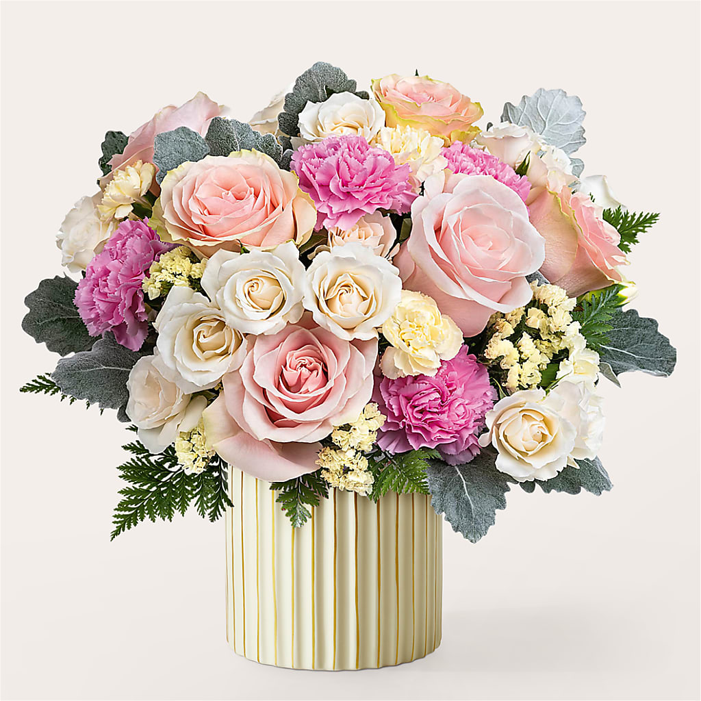 Blissful Moments Bouquet with Ivory Vase – Moderna Flowers, Rosamond CA