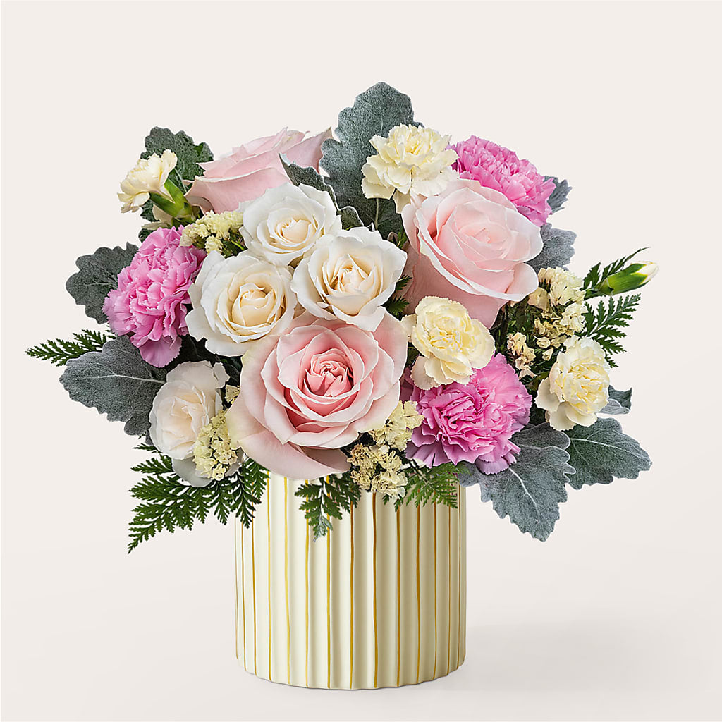 Blissful Moments Bouquet with Ivory Vase – Moderna Flowers, Rosamond CA