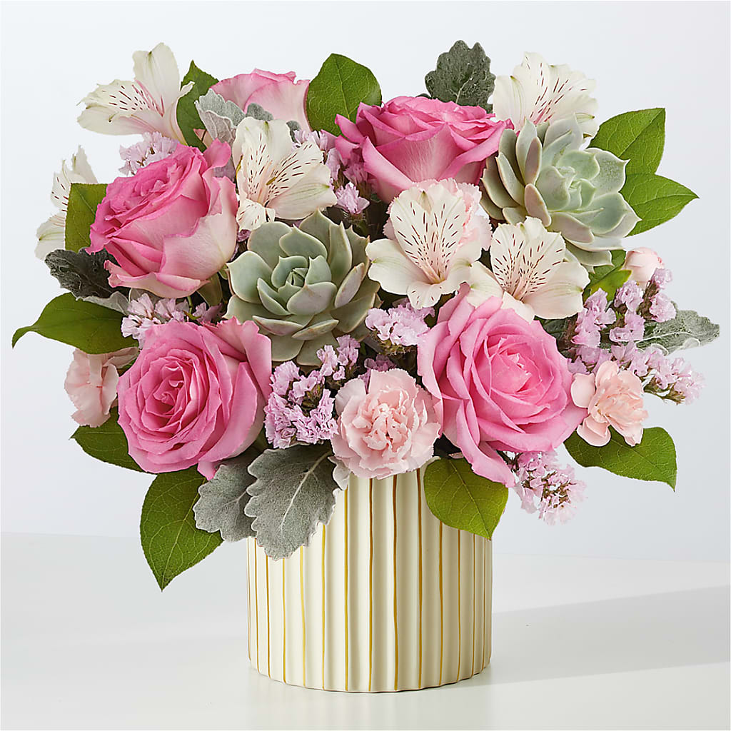 Dusty Rose Bouquet with Ivory Vase – Moderna Flowers, Rosamond CA