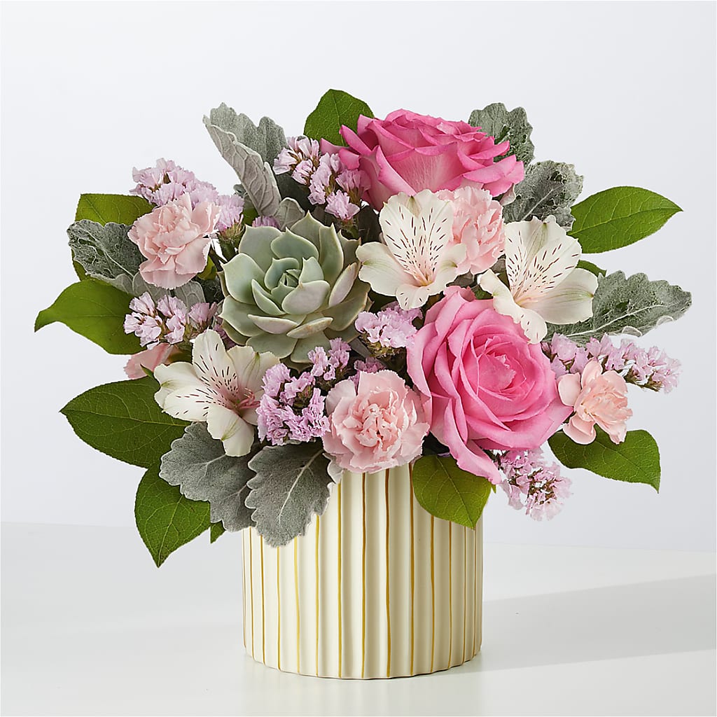 Dusty Rose Bouquet with Ivory Vase – Moderna Flowers, Rosamond CA