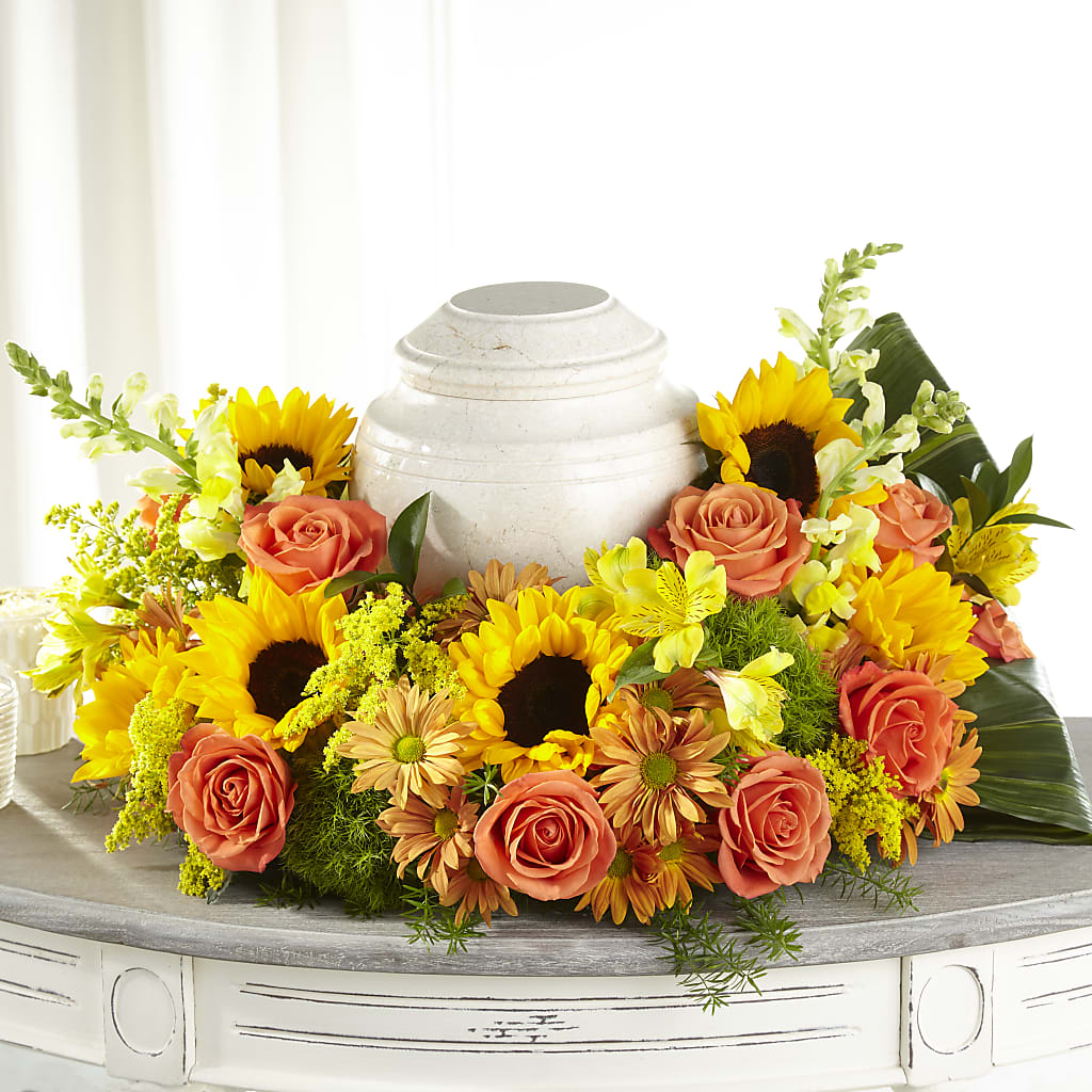 Faithful Sunflower Cremation Adornment – Moderna Flowers, Rosamond CA