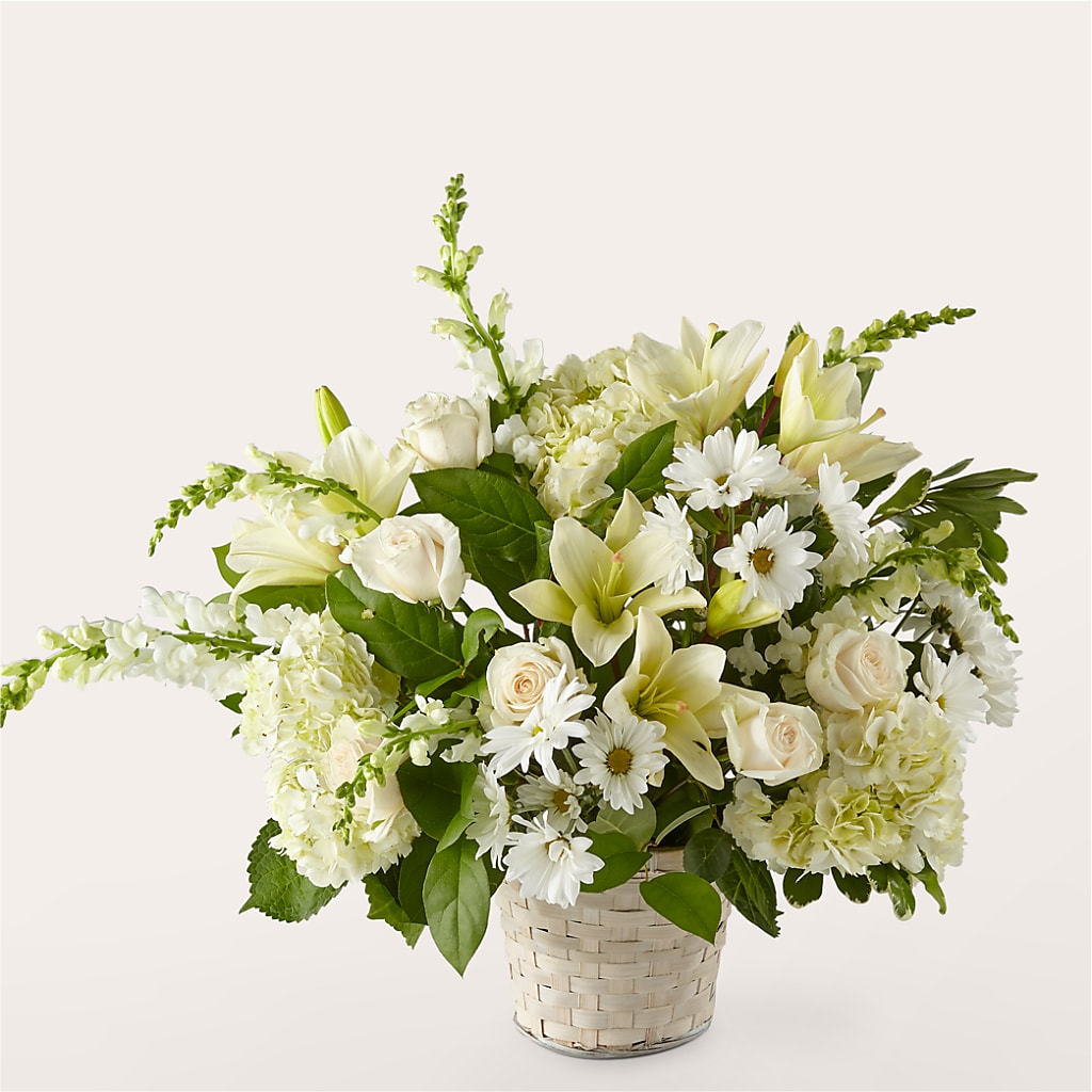 Ivory Elegance Floral Basket – Moderna Flowers, Rosamond CA