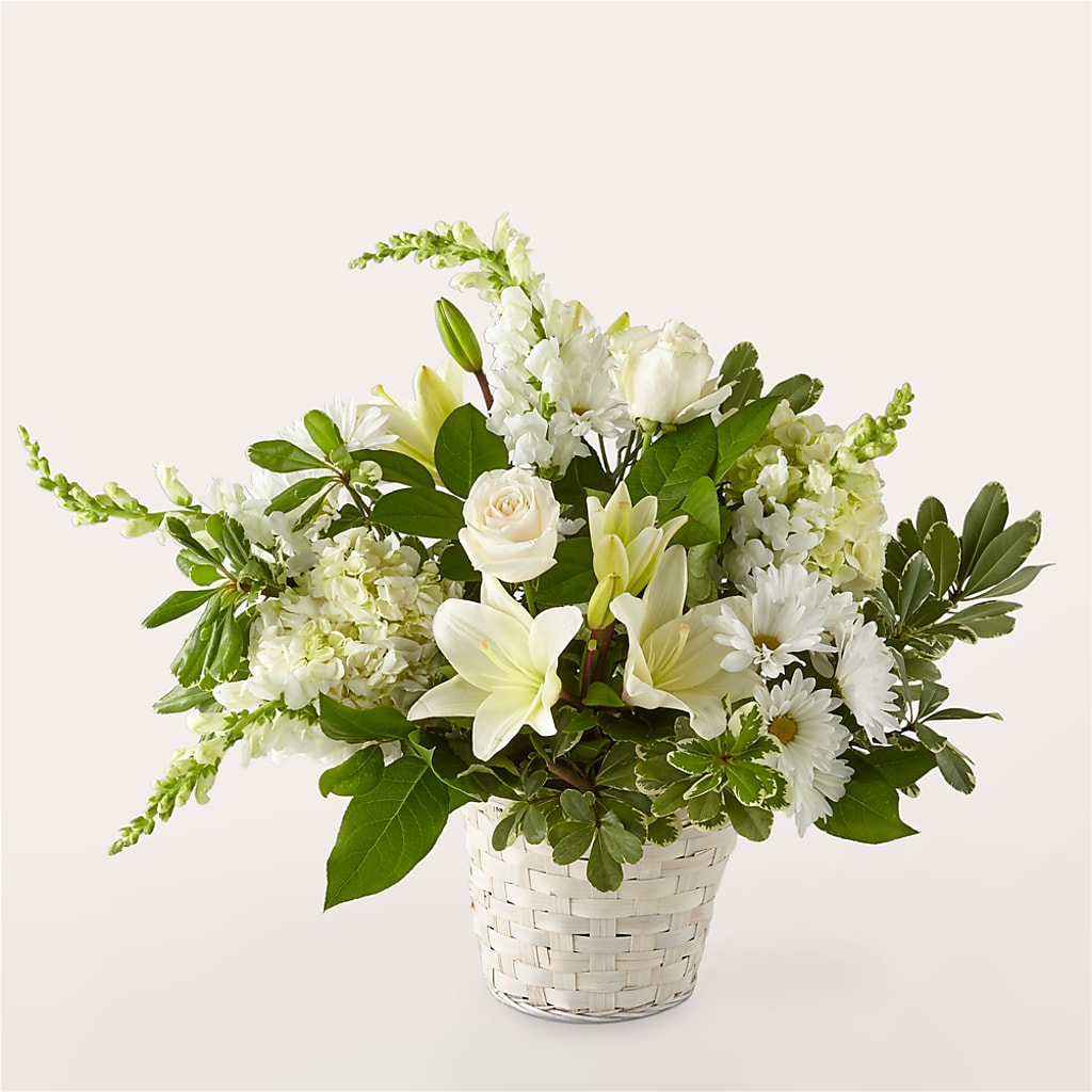 Ivory Elegance Floral Basket – Moderna Flowers, Rosamond CA