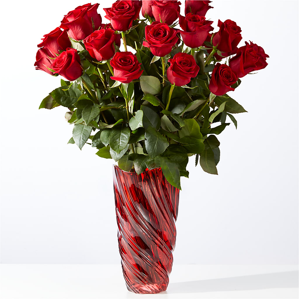 Classic Love Red Rose Bouquet with Luxe Swirl Vase – Moderna Flowers, Rosamond CA