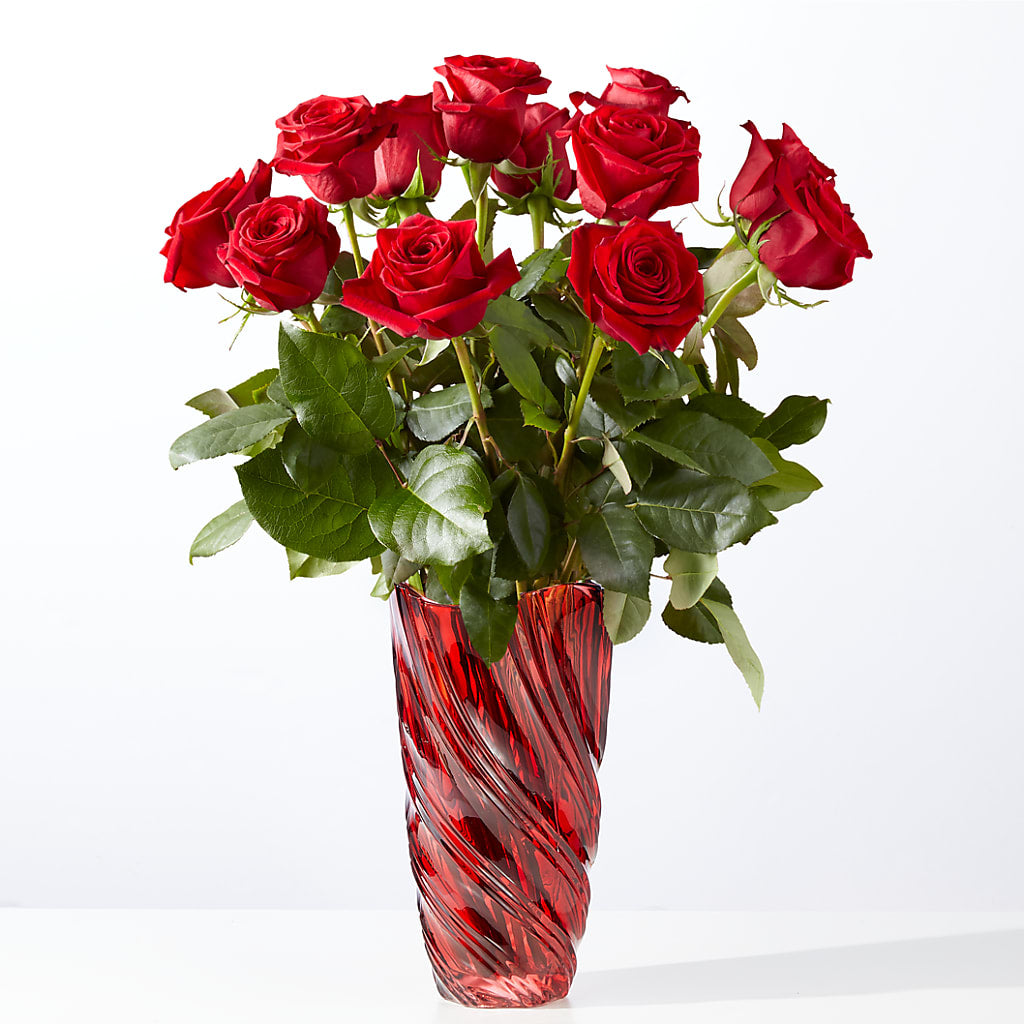 Classic Love Red Rose Bouquet with Luxe Swirl Vase – Moderna Flowers, Rosamond CA
