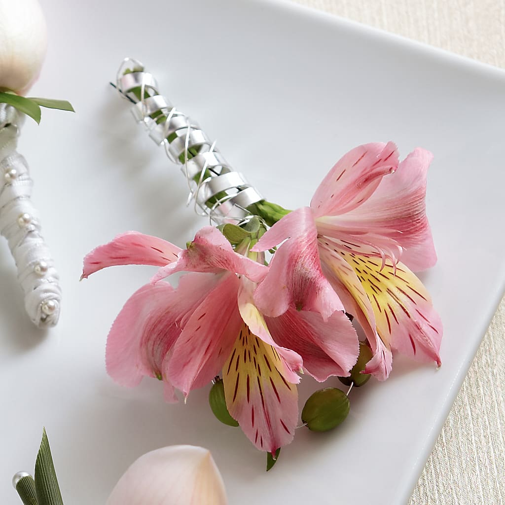 Pink Peruvian Lily Boutonniere – Moderna Flowers, Rosamond CA