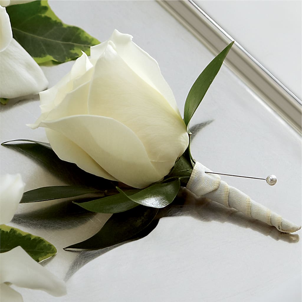 White Rose Boutonniere – Moderna Flowers, Rosamond CA