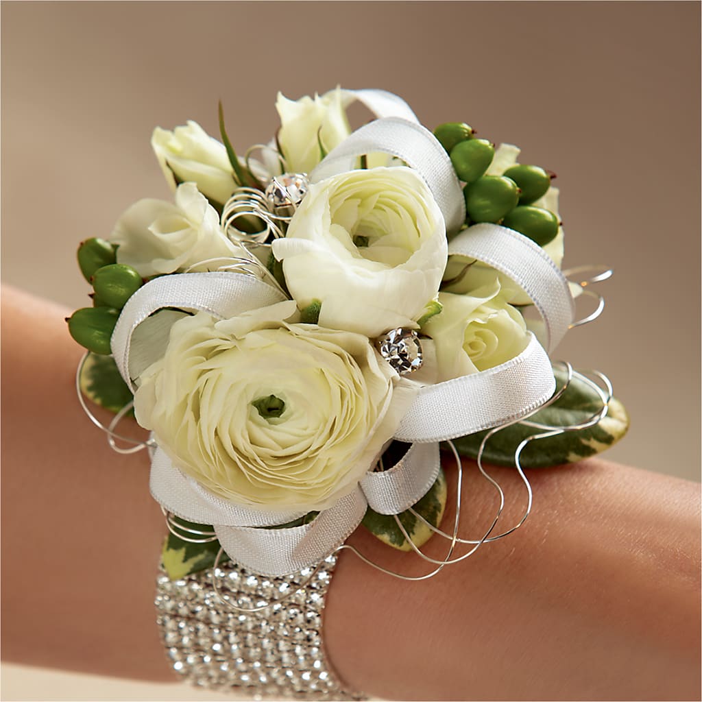 White Wedding Corsage – Moderna Flowers, Rosamond CA