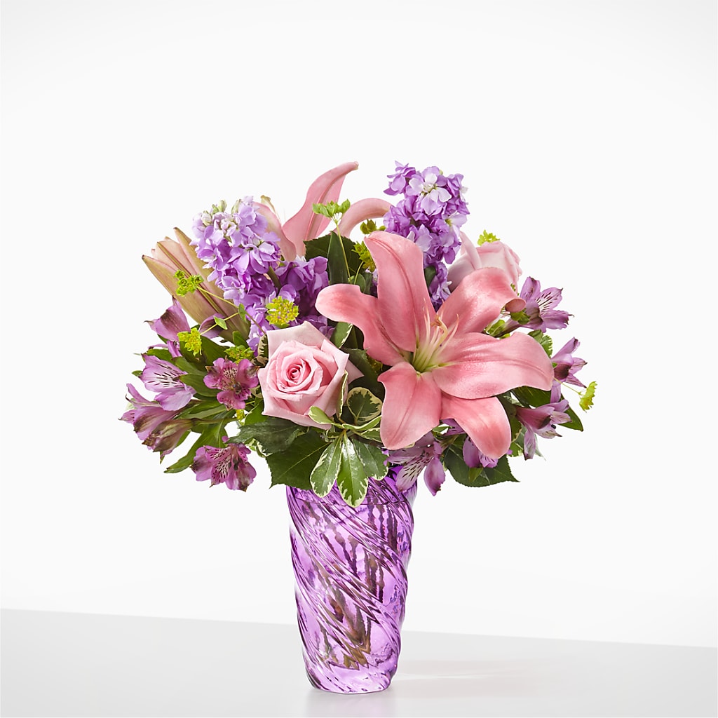 Precious Petals Bouquet with Luxe Swirl Vase –  Moderna Flowers, Rosamond CA