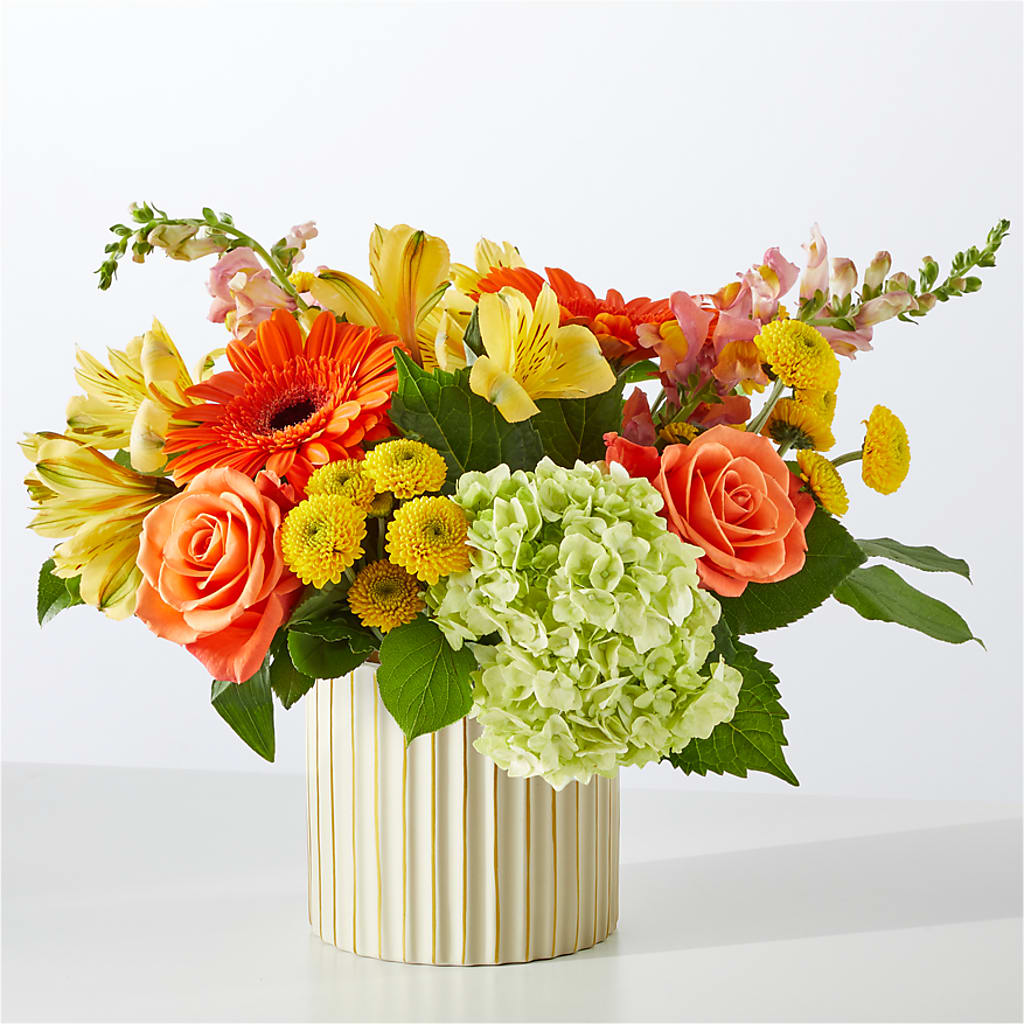 Autumn Sunshine Bouquet with Ivory Vase –  Moderna Flowers, Rosamond CA