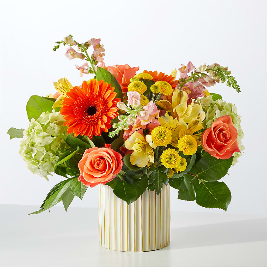 Autumn Sunshine Bouquet with Ivory Vase –  Moderna Flowers, Rosamond CA