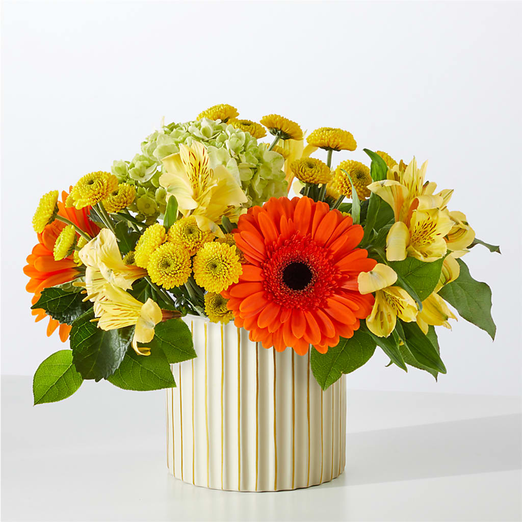 Autumn Sunshine Bouquet with Ivory Vase –  Moderna Flowers, Rosamond CA
