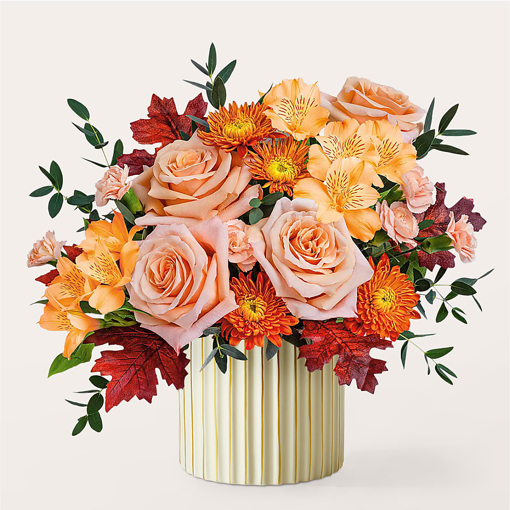 Spiced Latte Bouquet with Ivory Vase –  Moderna Flowers, Rosamond CA